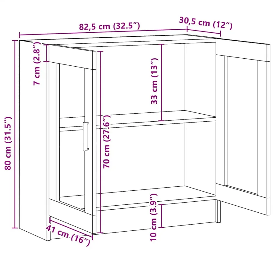 Armoire à vitrine noir 82,5x30,5x80 cm Bois d'ingénierie - 8
