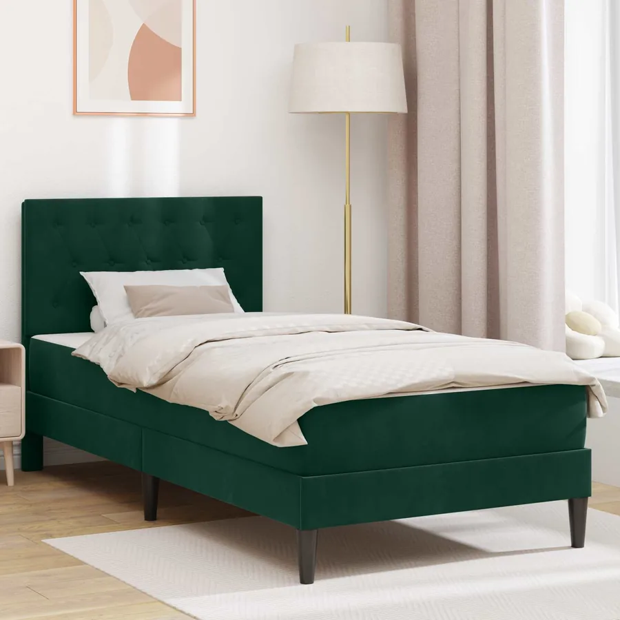 Cadre de lit avec matelas Vert foncé 80 x 200 cm Velours