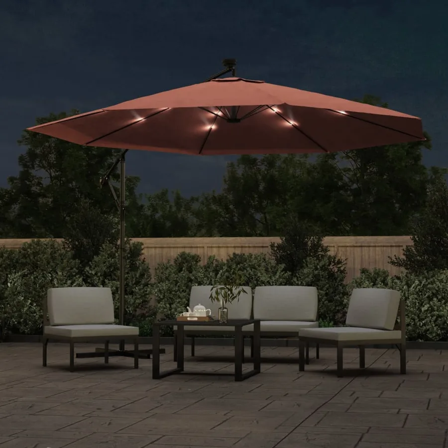 Parasol de jardin en porte-à-faux avec lumières LED terre cuite - 3