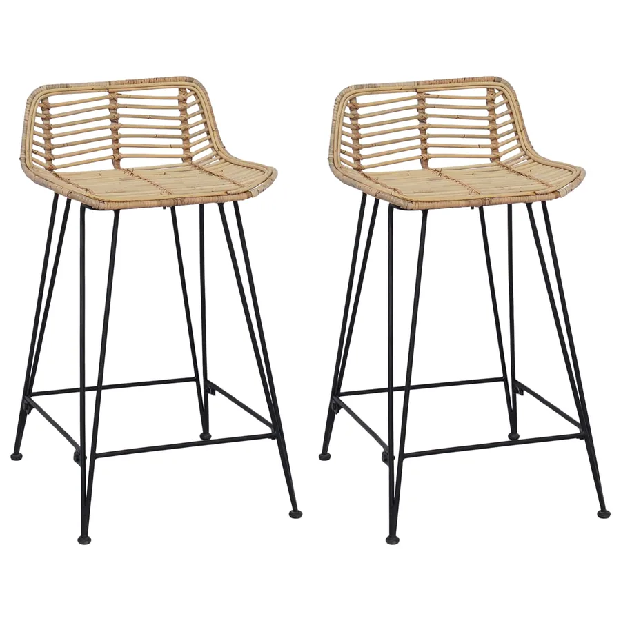 Tabouret de bar 2 pcs Naturel 44 x 45 x 76 cm Rattan et Acier