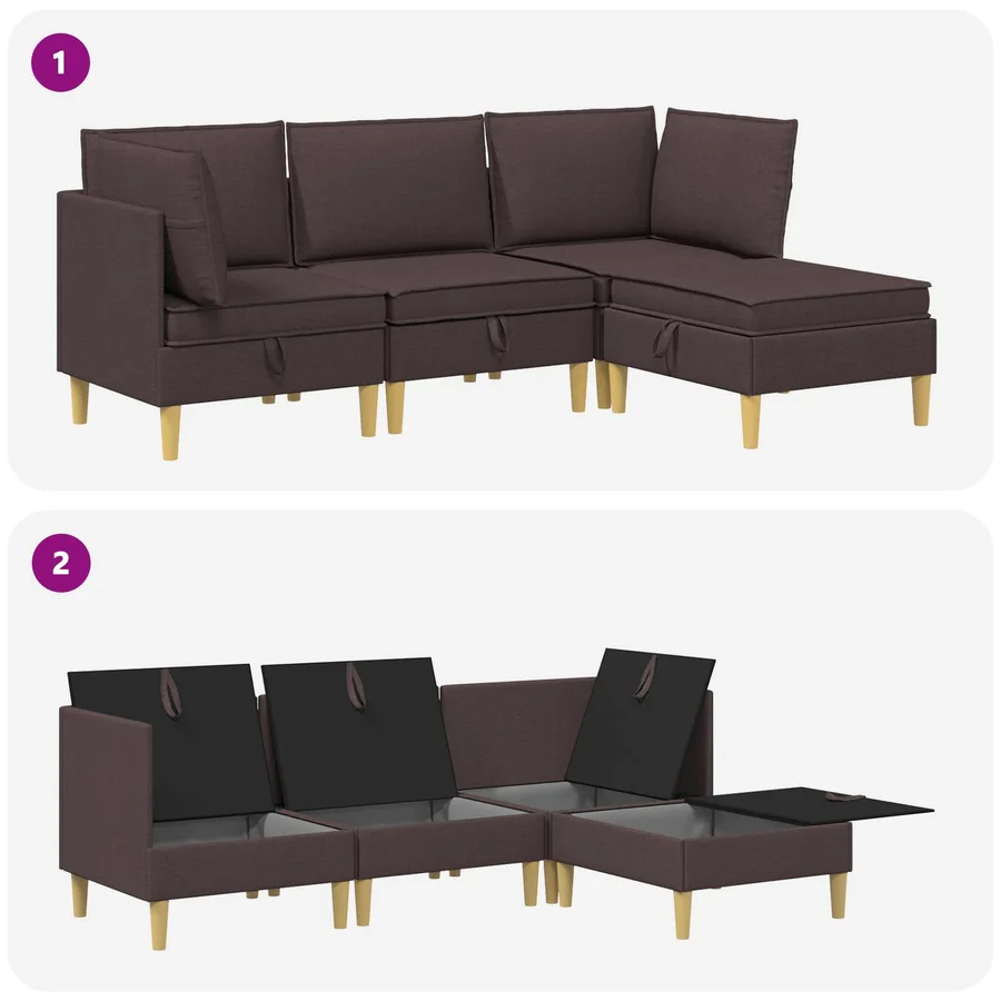 Canapé modulaire avec rangement 4 pcs Marron foncé Tissu - 8