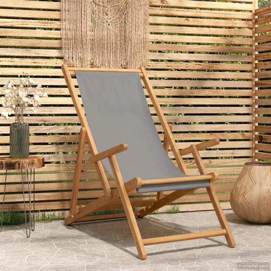 Chaise de plage Gris clair Bois de teck massif