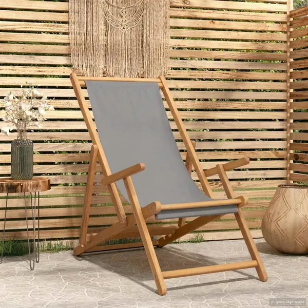 Chaise de plage Gris clair Bois de teck massif