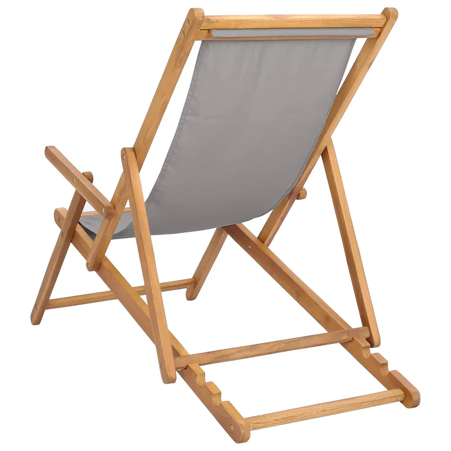Chaise de plage Gris clair Bois de teck massif - 5