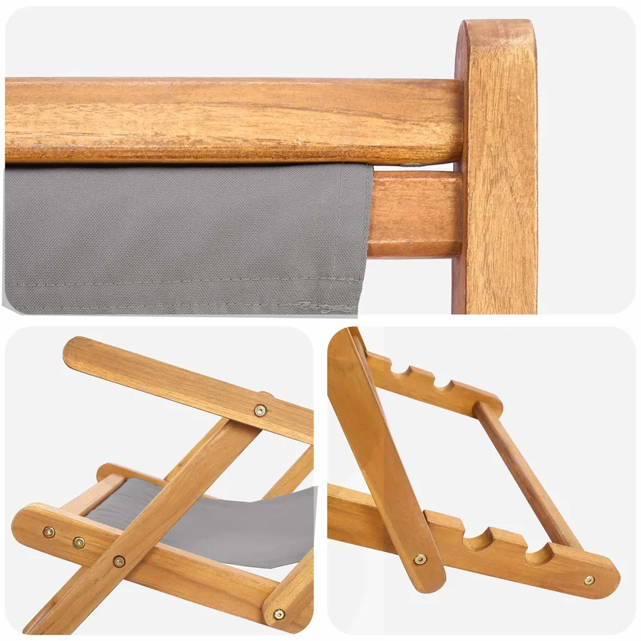 Chaise de plage Gris clair Bois de teck massif - 6