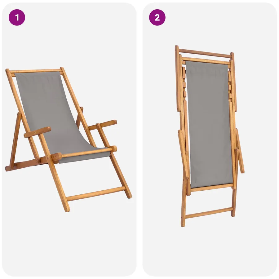 Chaise de plage Gris clair Bois de teck massif - 7