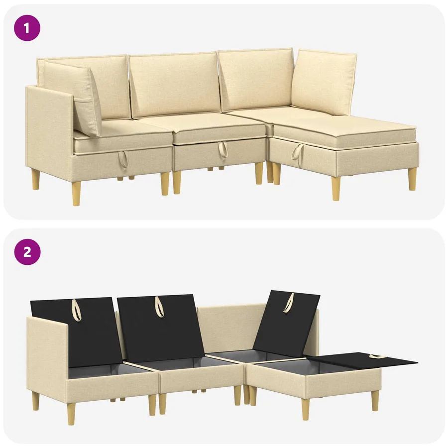 Canapé modulaire avec rangement 4 pcs Crème Tissu - 8