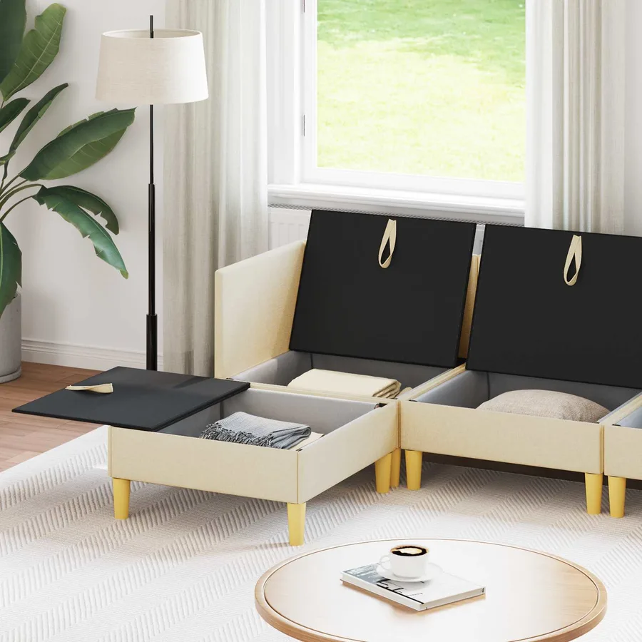 Canapé modulaire avec rangement 6 pcs Crème Tissu - 3