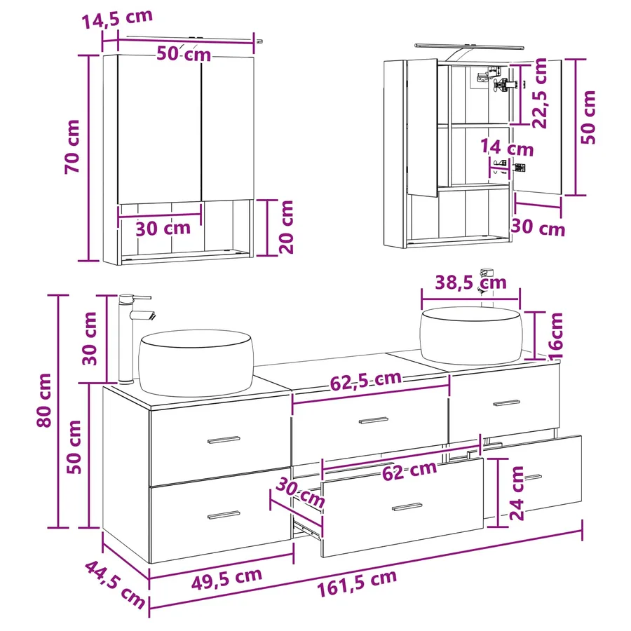 Ensemble de mobilier de salle de bain 5 pcs Blanc - 15