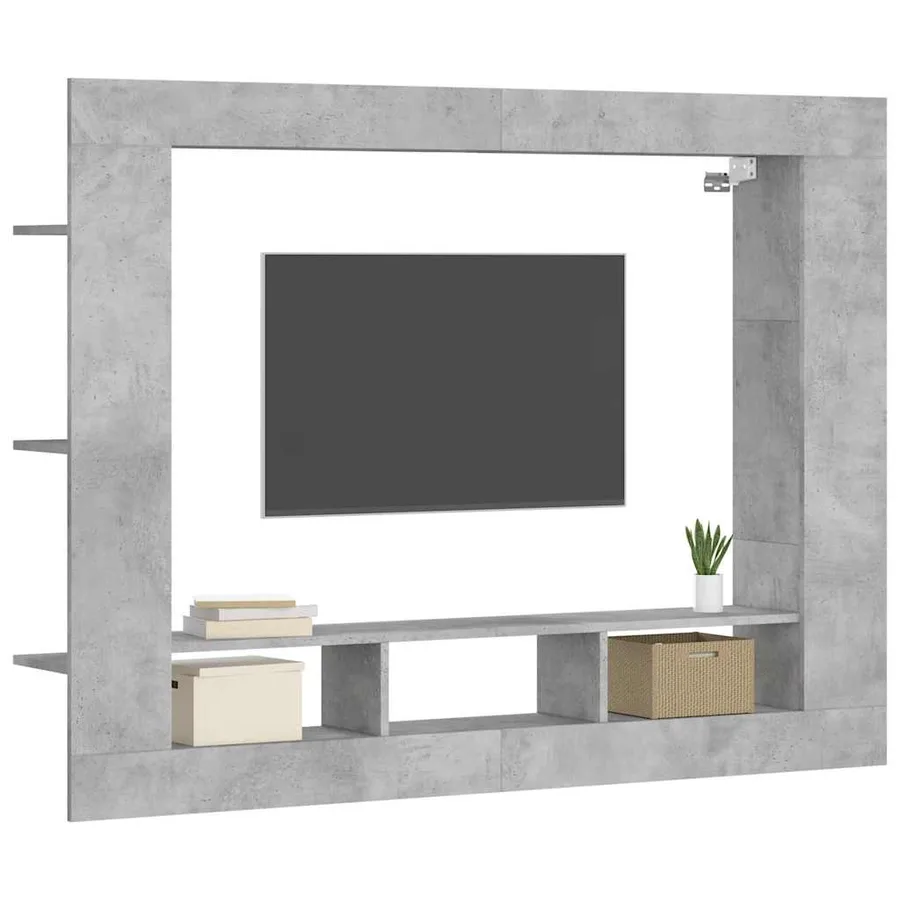 Meuble TV gris béton 152x22x113 cm bois d'ingénierie - 3