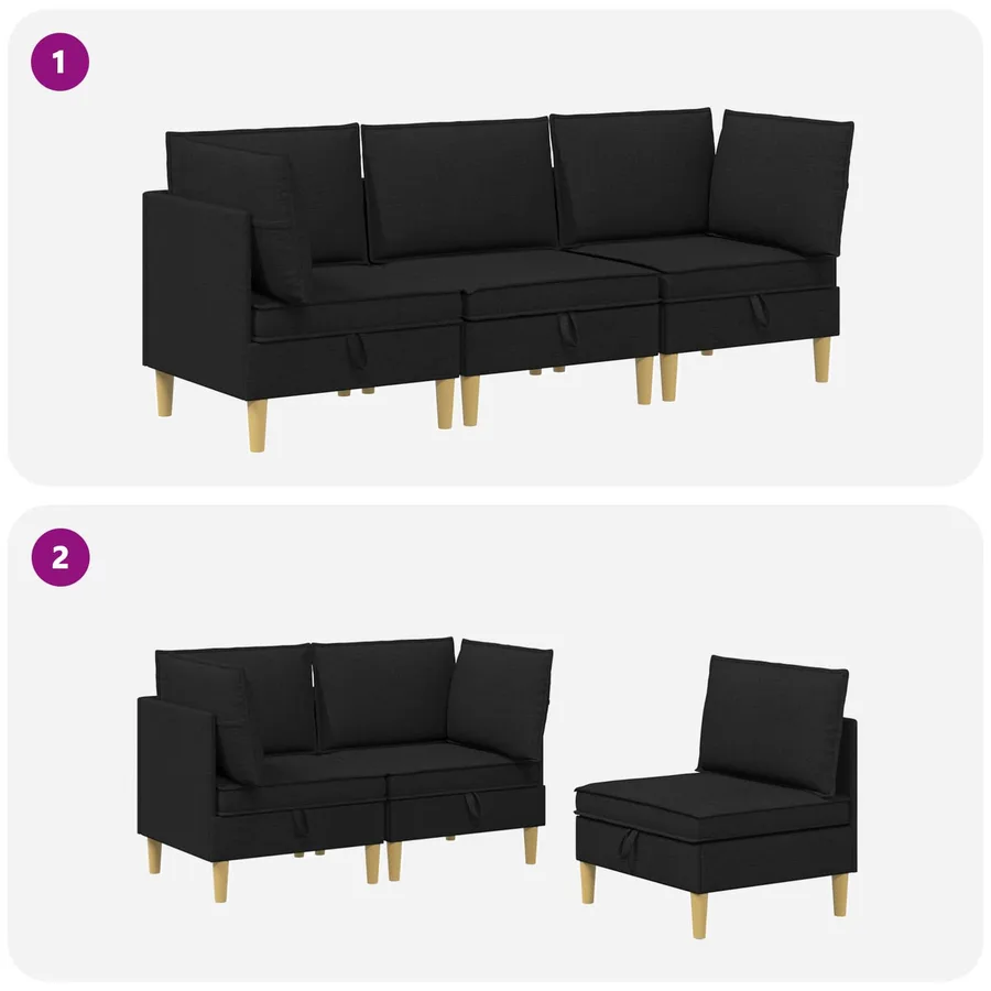Canapé modulaire avec rangement 3 pcs Noir Tissu - 10
