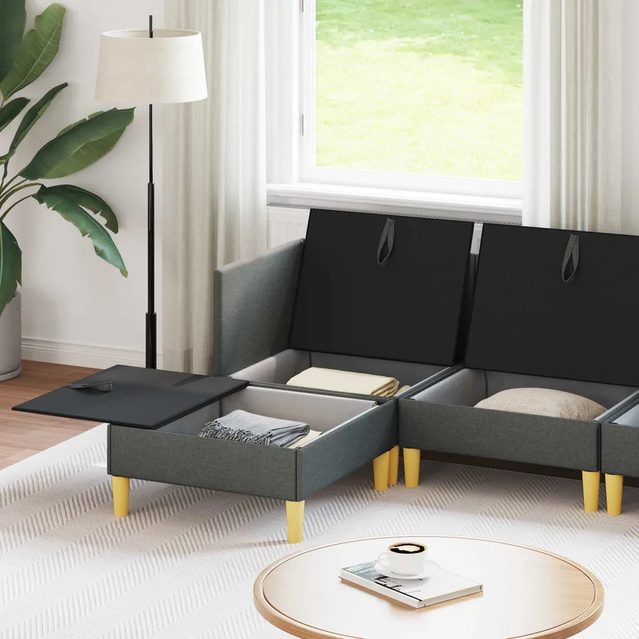 Canapé modulaire avec rangement 5 pcs Gris foncé Tissu - 3