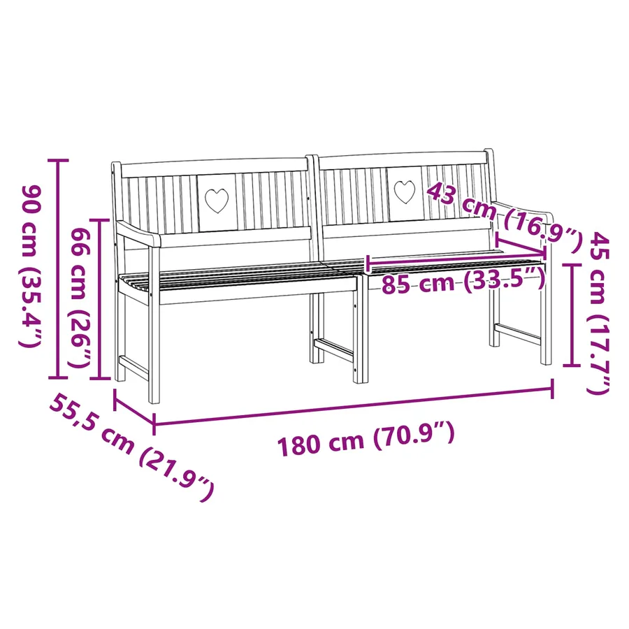 Banc extérieur Naturel 180 x 55,5 x 90 cm Bois d'Acacia Massif - 9