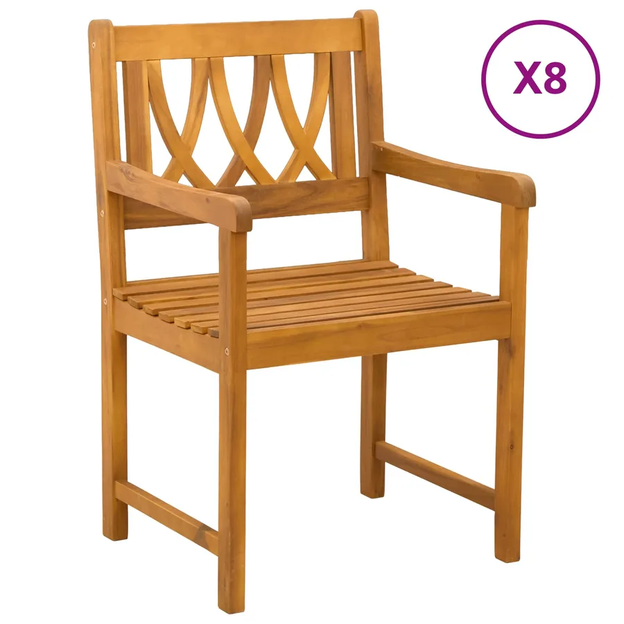 Chaises de jardin 8 pcs Naturel Bois d'Acacia Massif - 2