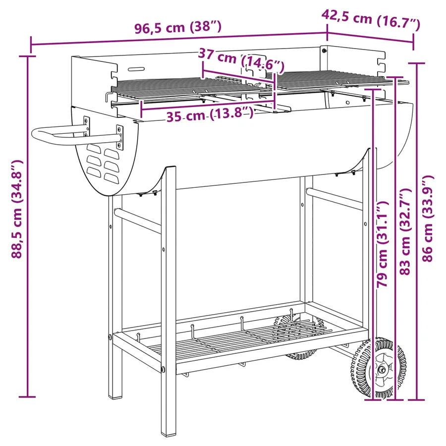 Grill charbon 96,5 x 42,5 x 88,5 cm Noir - 9