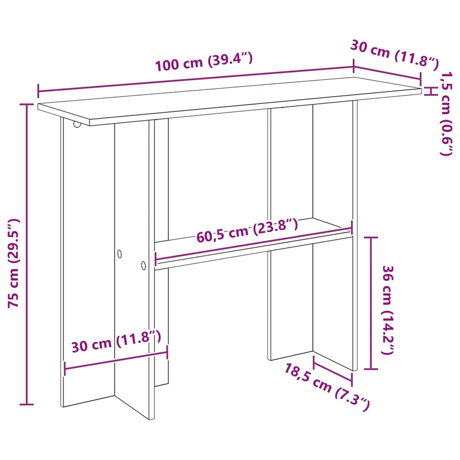 Table console Chêne artisanal 100 x 30 x 75 cm - 10