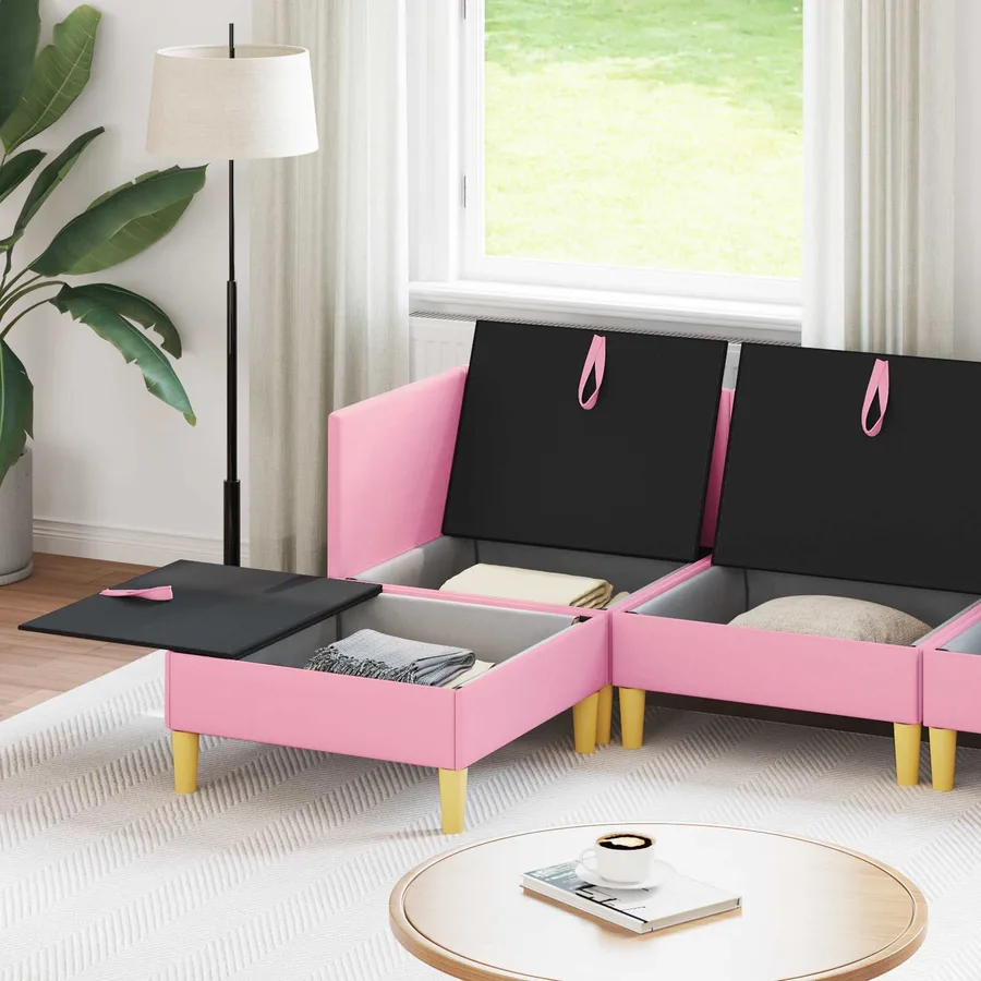 Canapé modulaire avec rangement 6 pcs Rose Tissu - 3
