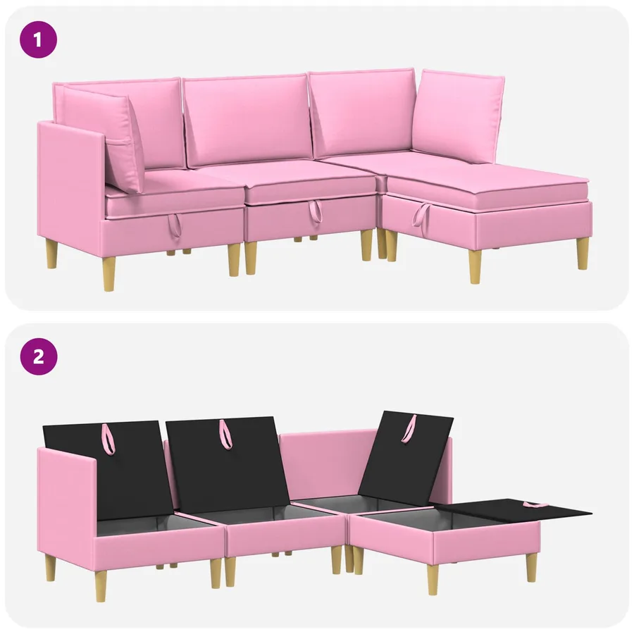 Canapé modulaire avec rangement 4 pcs Rose Tissu - 10