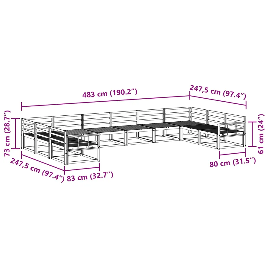 Ensemble de canapés d'extérieur 10 pcs Naturel - 9