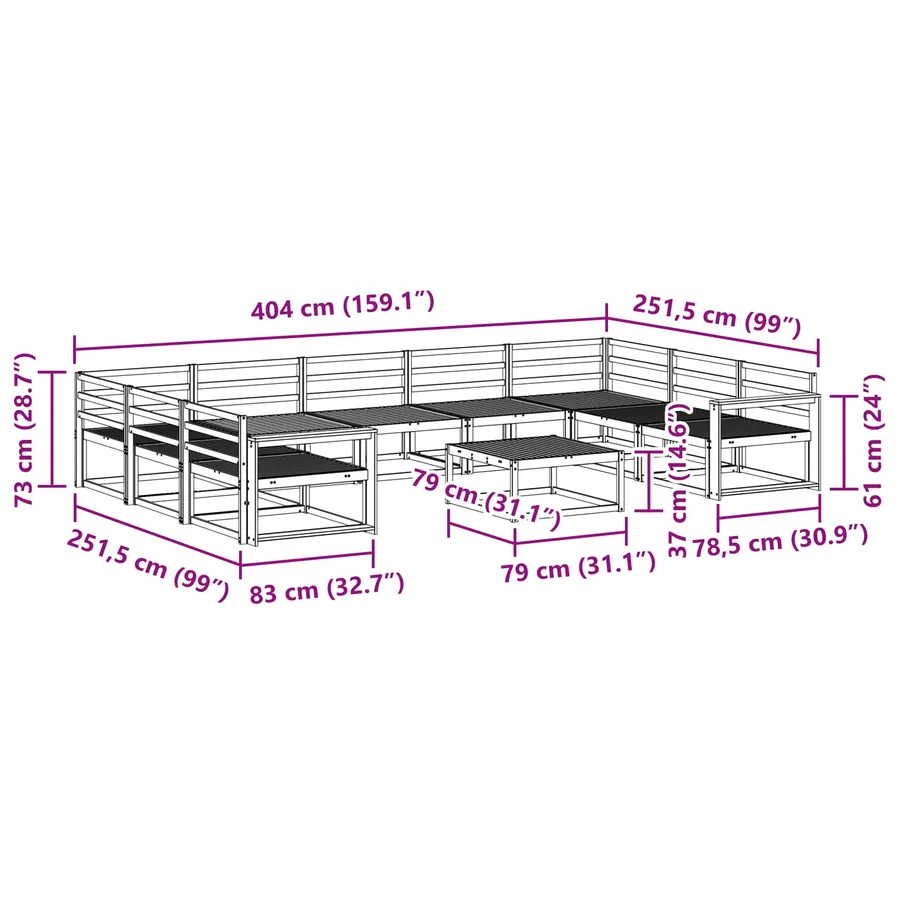 Ensemble de canapés d'extérieur 10 pcs Naturel - 11