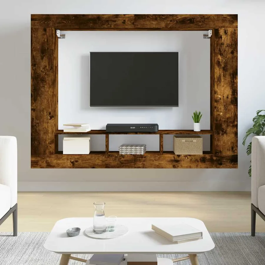 Meuble TV chêne fumé 152x22x113 cm bois d'ingénierie