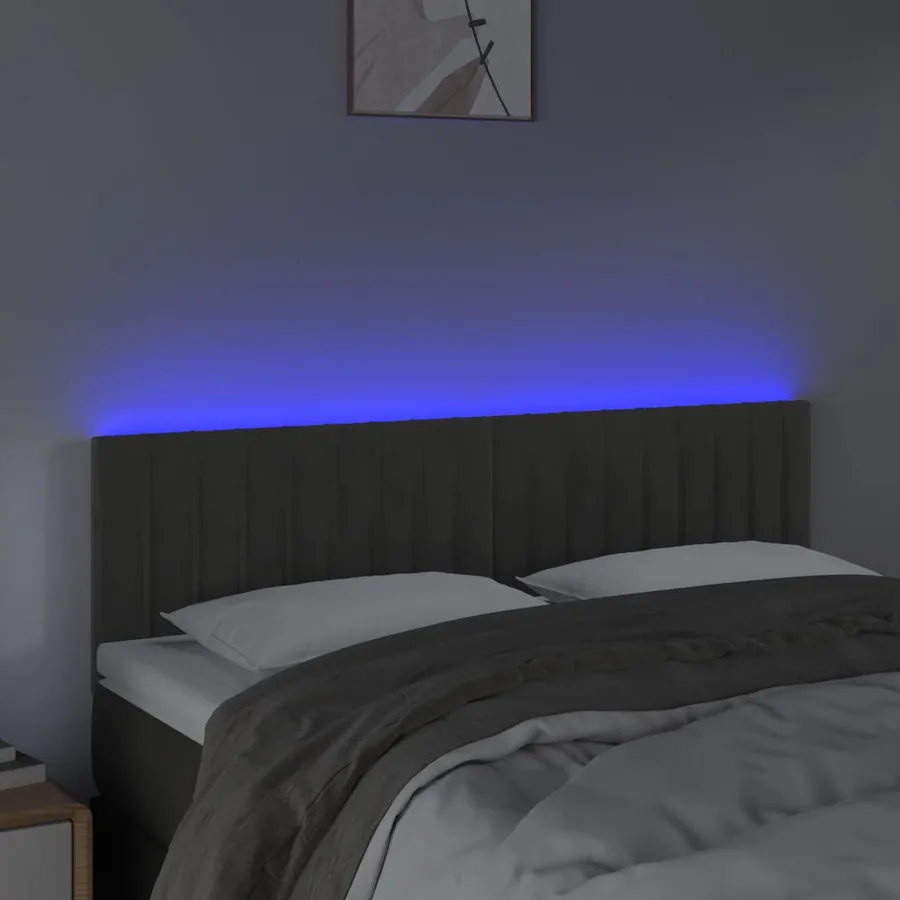 Tête de lit à LED Gris foncé 144x5x78/88 cm Velours - 3