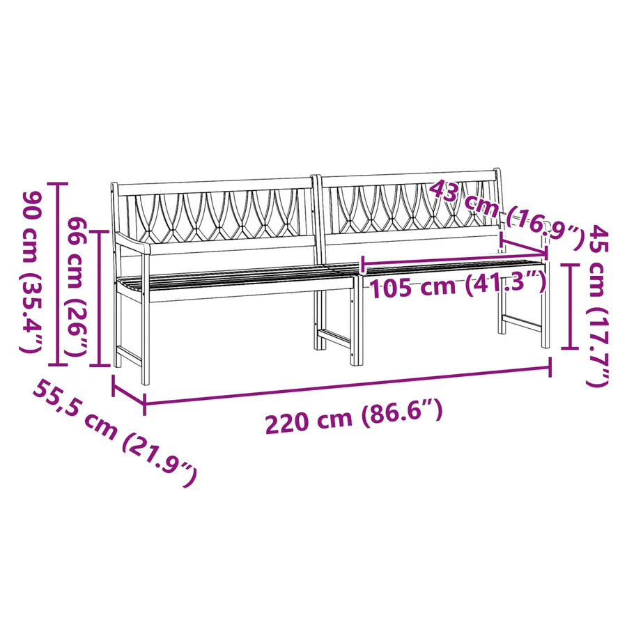 Banc extérieur Naturel 220 x 55,5 x 90 cm Bois d'Acacia Massif - 9