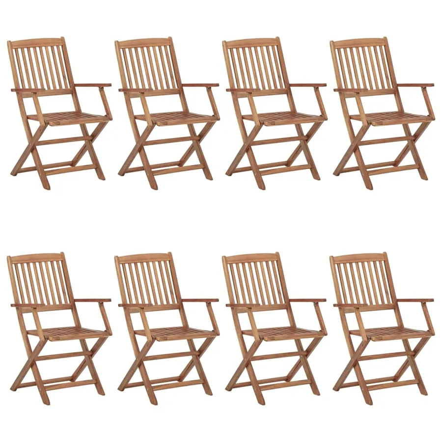 Chaises pliables de jardin lot de 8 avec coussins Bois d'acacia - 2