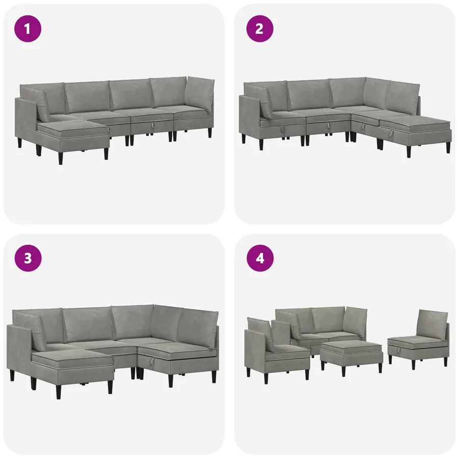 Ensemble de meubles pour le salon 5 pcs Gris clair Velours - 9