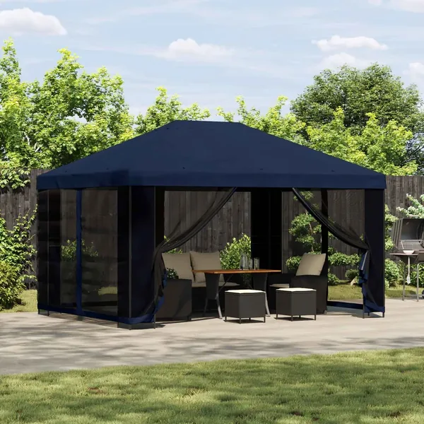 Abri de jardin avec parois 4 × 3 m Bleu Polyester et Acier