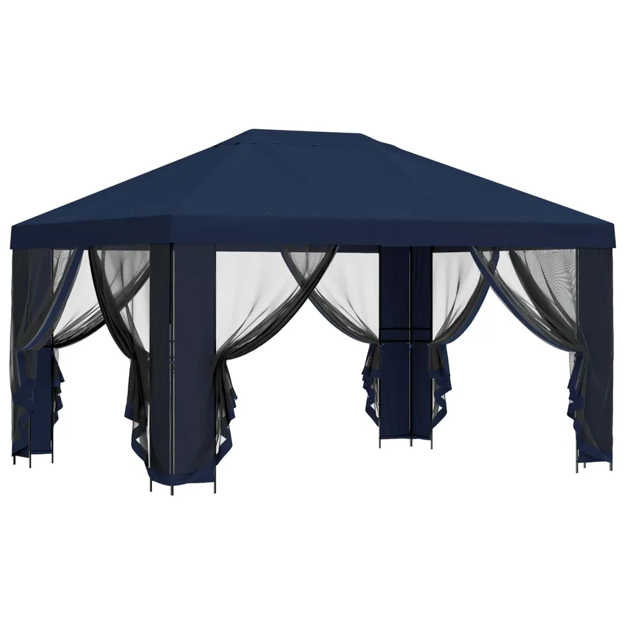 Abri de jardin avec parois 4 × 3 m Bleu Polyester et Acier - 4