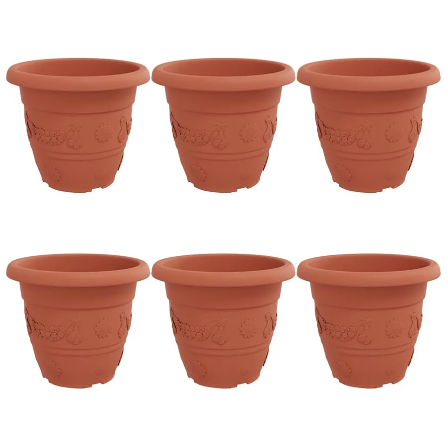 Pot à fleurs rond 6 pcs Rouge brique Ø 39 x 32 cm Plastique - 2
