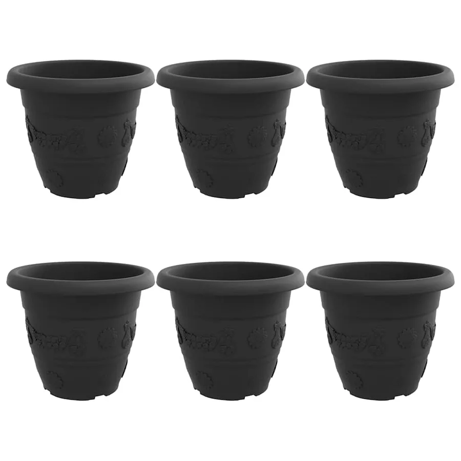 Pot à fleurs rond 6 pcs Noir Ø 39 x 32 cm Plastique - 2