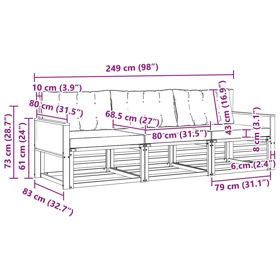 Ensemble de canapés d'extérieur 3 pcs Naturel et noir - 6