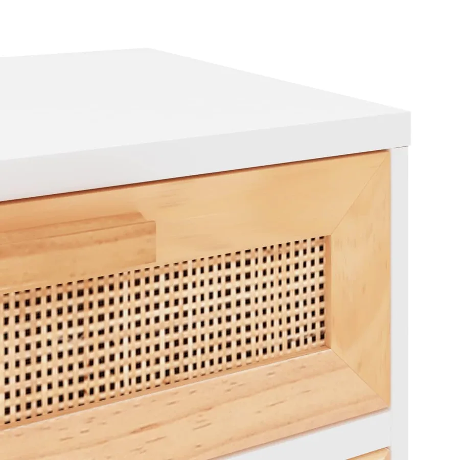 Table de chevet Blanc Bois de pin massif et rotin naturel - 7