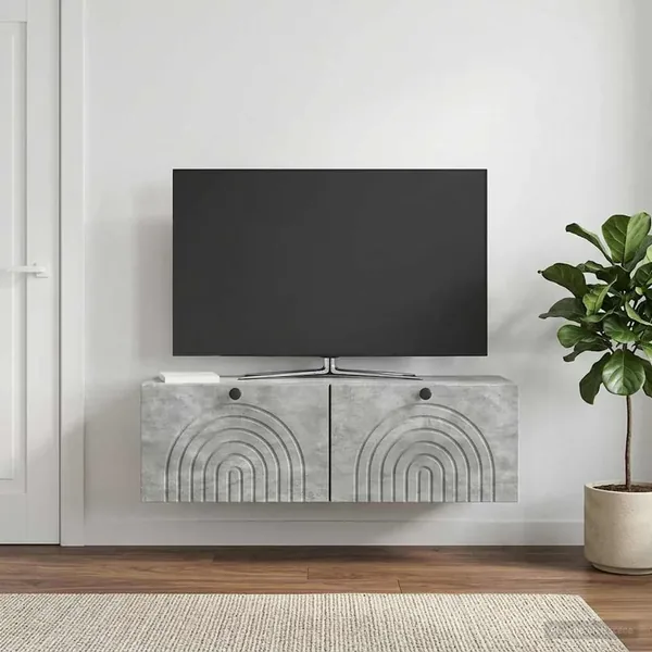 Meuble TV mural Gris béton 98 x 31 x 30 cm Bois d'ingénierie