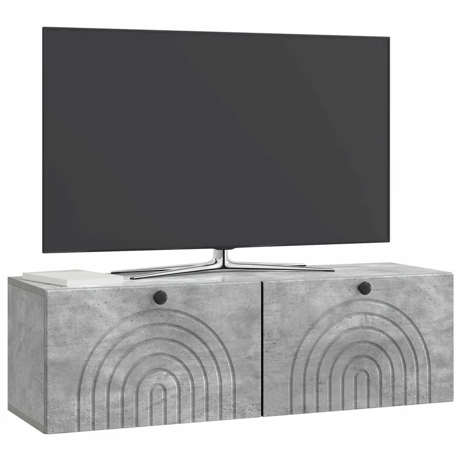 Meuble TV mural Gris béton 98 x 31 x 30 cm Bois d'ingénierie - 3