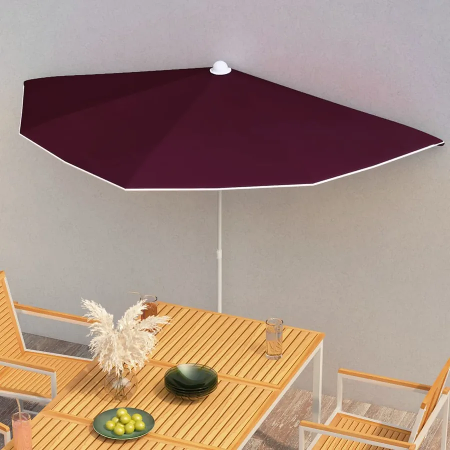 Demi-parasol de jardin avec mât 180x90 cm rouge bordeaux