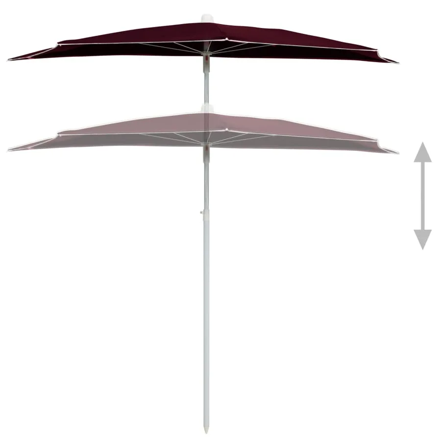 Demi-parasol de jardin avec mât 180x90 cm rouge bordeaux - 4