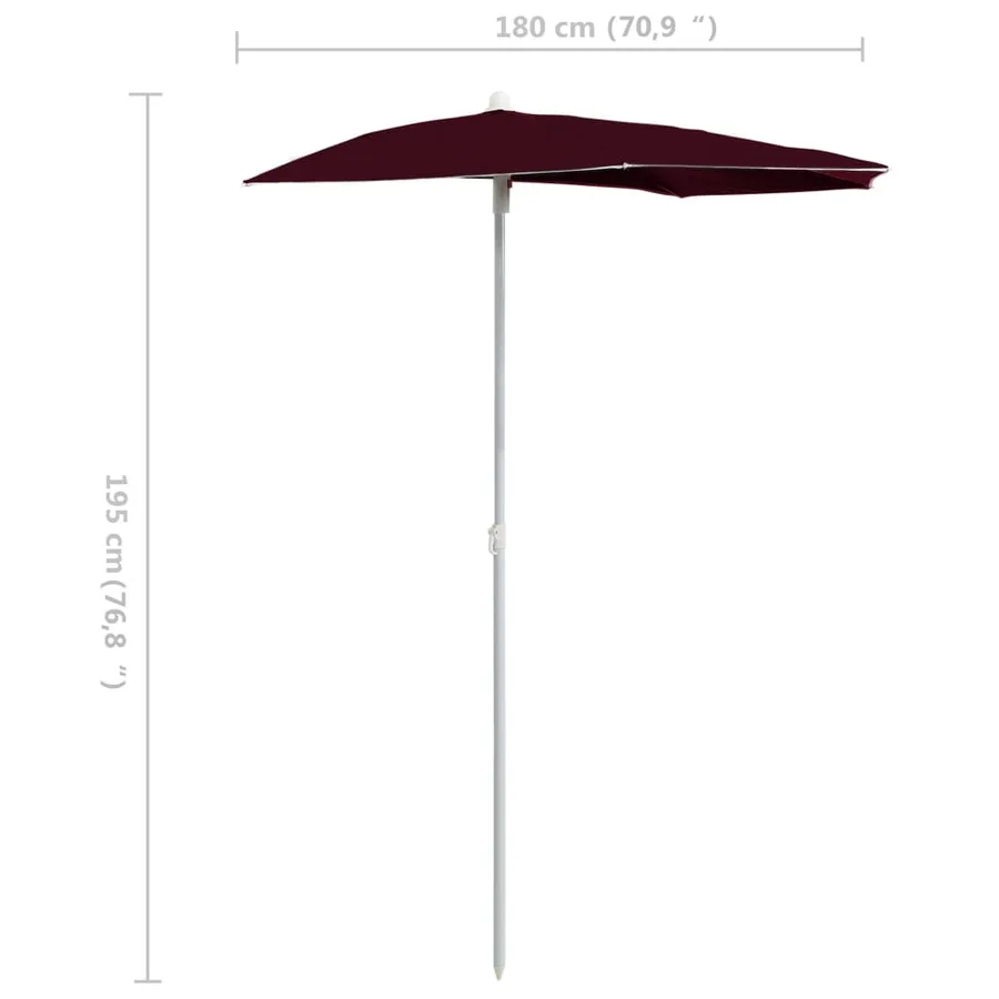 Demi-parasol de jardin avec mât 180x90 cm rouge bordeaux - 8