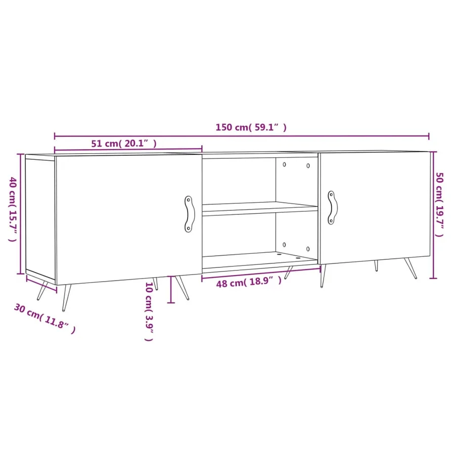 Meuble TV blanc 150x30x50 cm bois d'ingénierie - 11