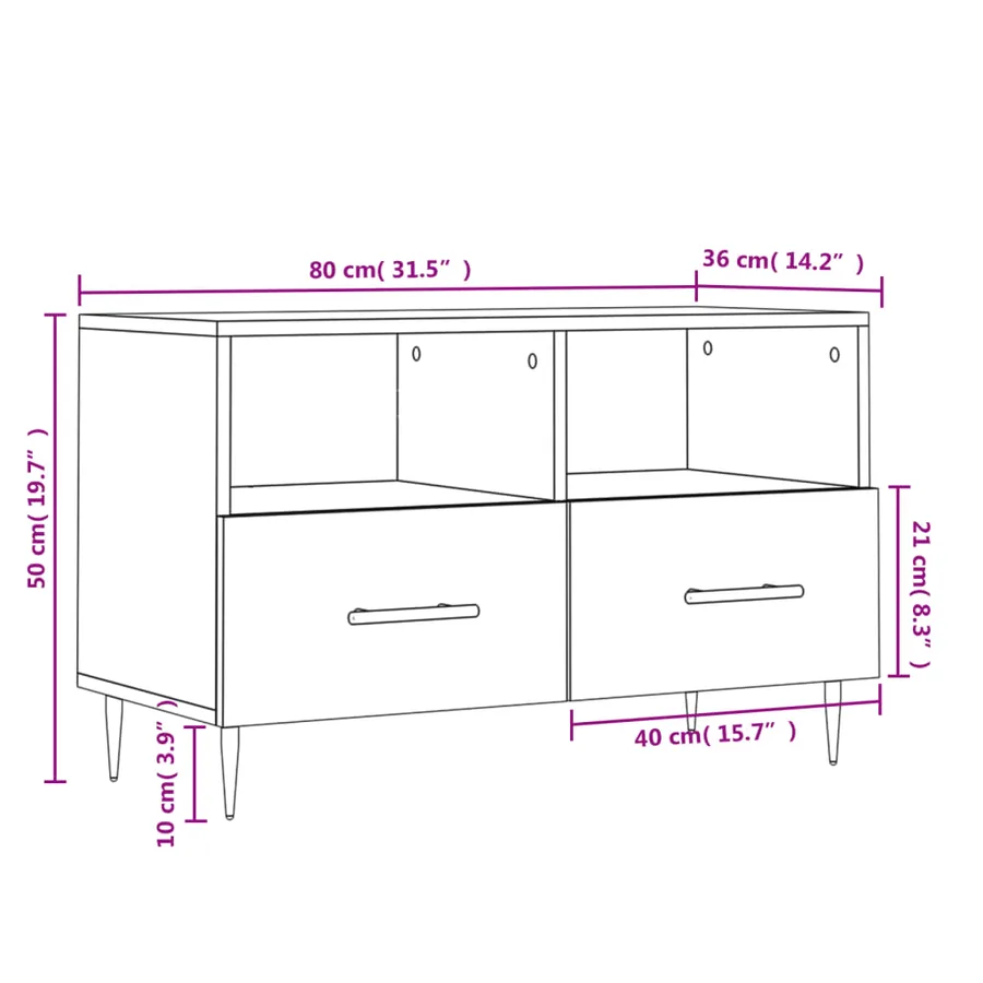 Meuble TV Gris béton 80x36x50 cm Bois d'ingénierie - 12