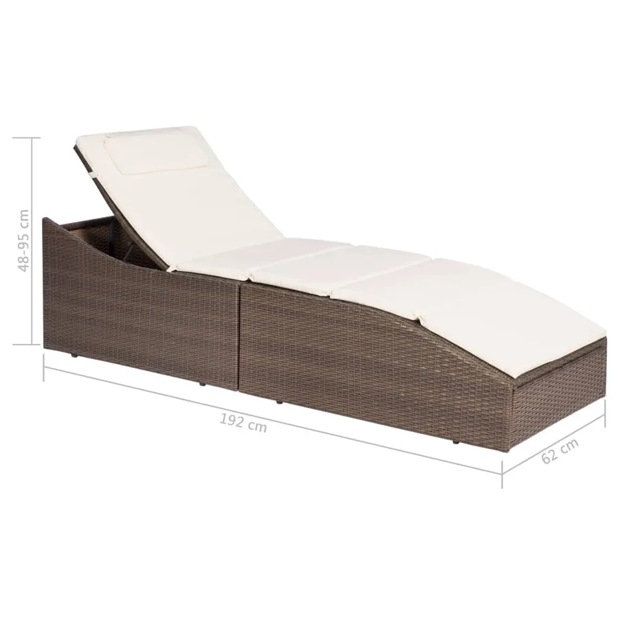 Chaise longue avec coussin Résine tressée Marron - 7