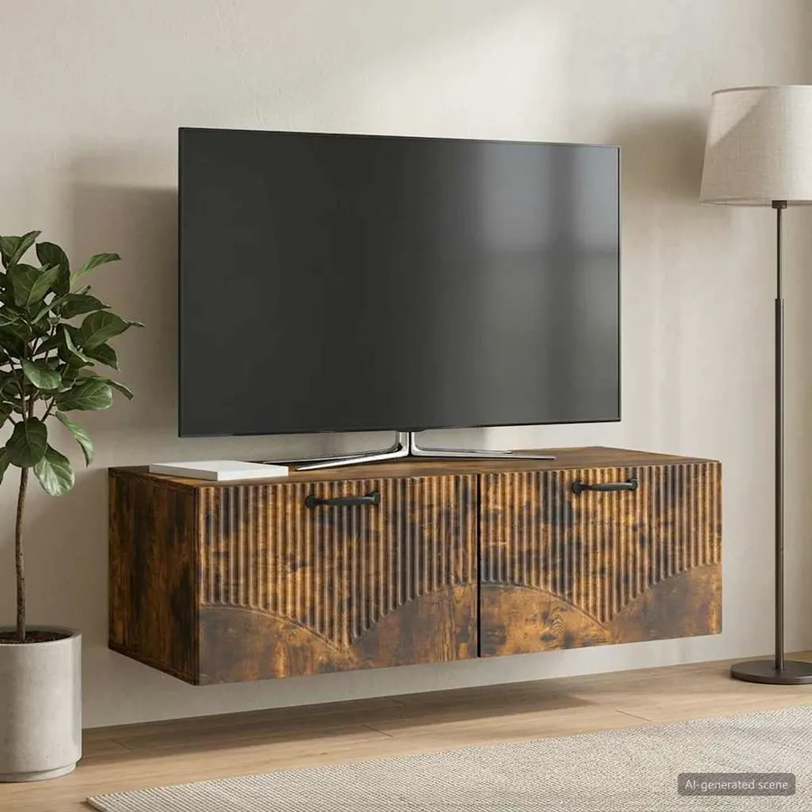 Meuble TV mural Chêne fumé 98 x 41 x 30 cm Bois d'ingénierie
