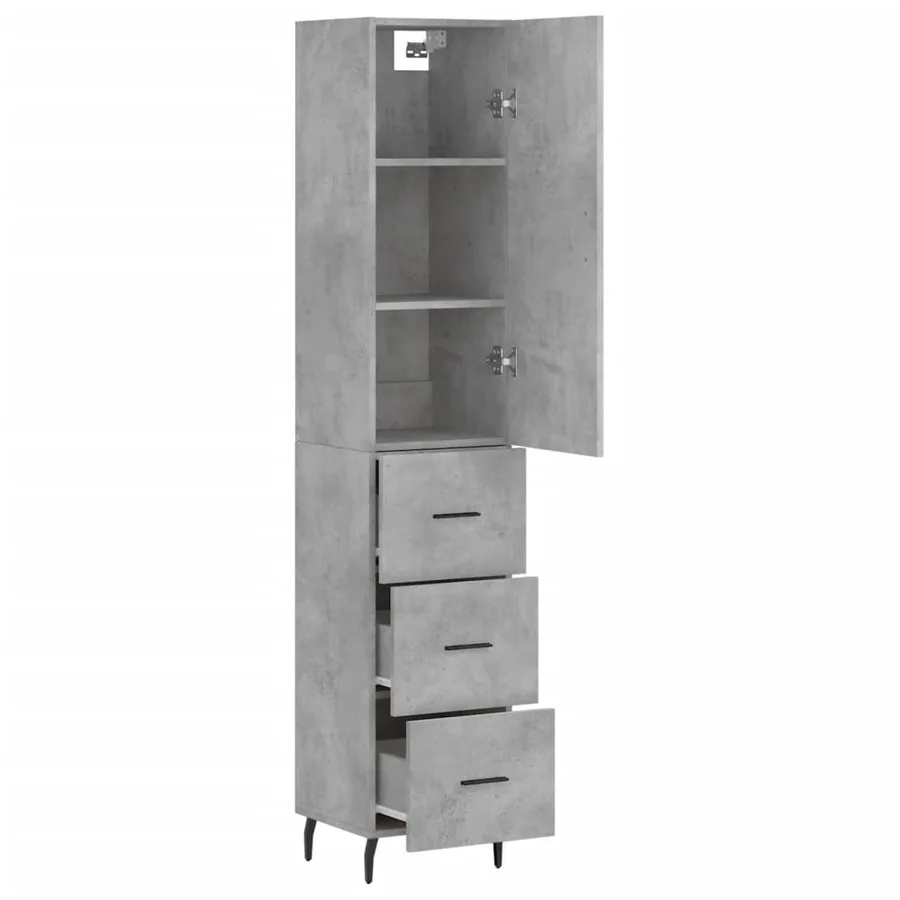 Buffet haut Gris béton 34,5x34x180 cm Bois d'ingénierie - 4