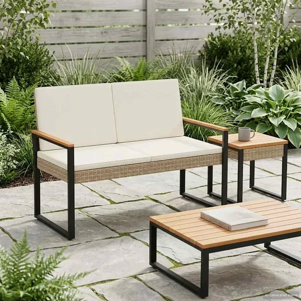 Banc extérieur Beige et blanc crème 107 x 61 x 80 cm polyrotin