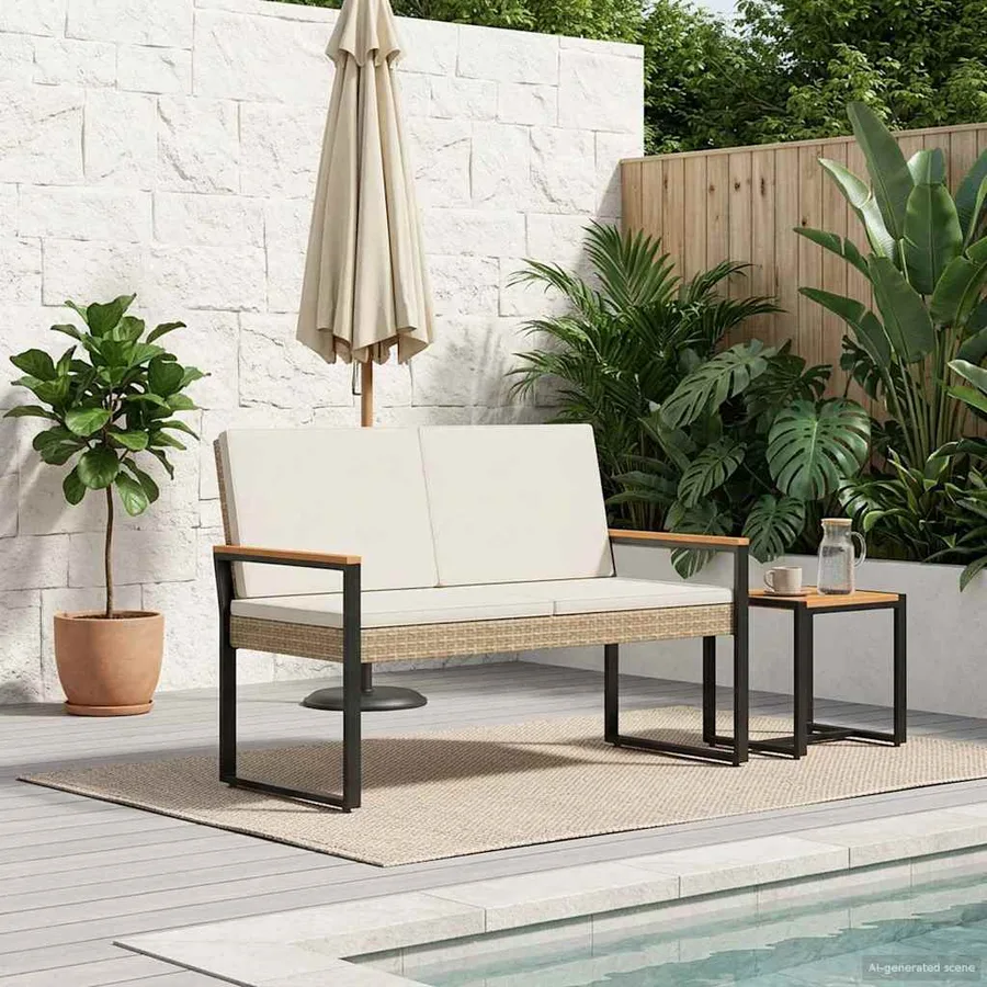 Banc extérieur Beige et blanc crème 107 x 61 x 80 cm polyrotin - 3