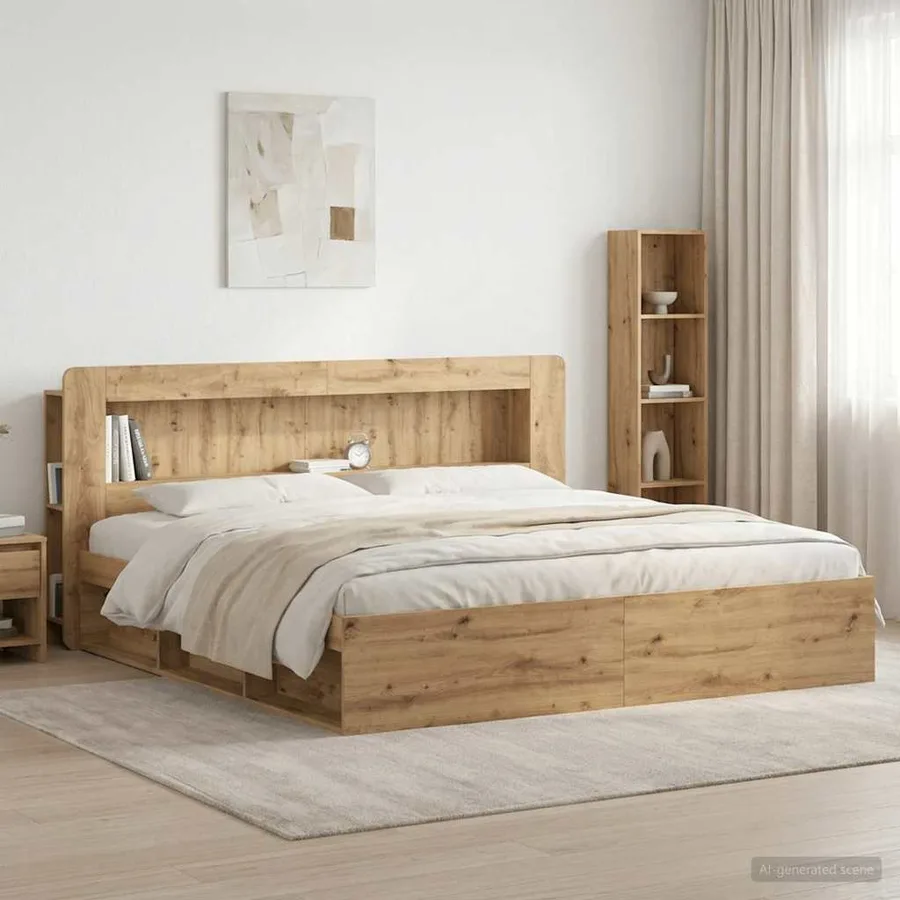 Cabinet de Tête de Lit Chêne artisanal 200 cm Bois d’ingénierie - 4