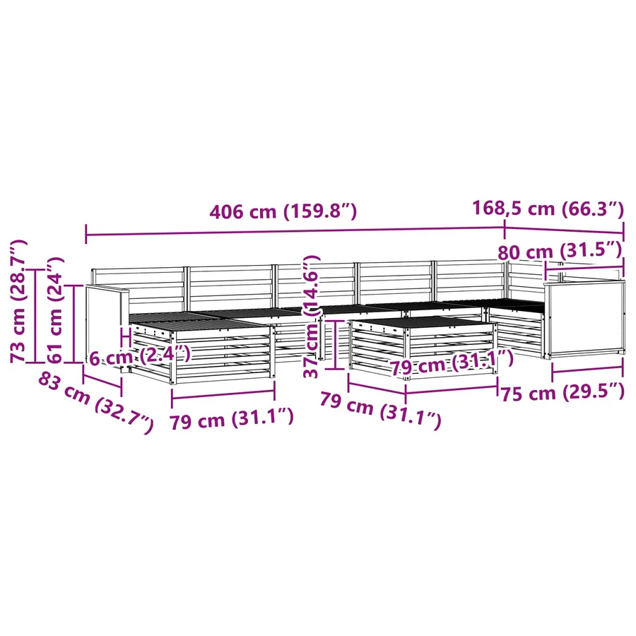 Ensemble de canapés d'extérieur 8 pcs Naturel - 10