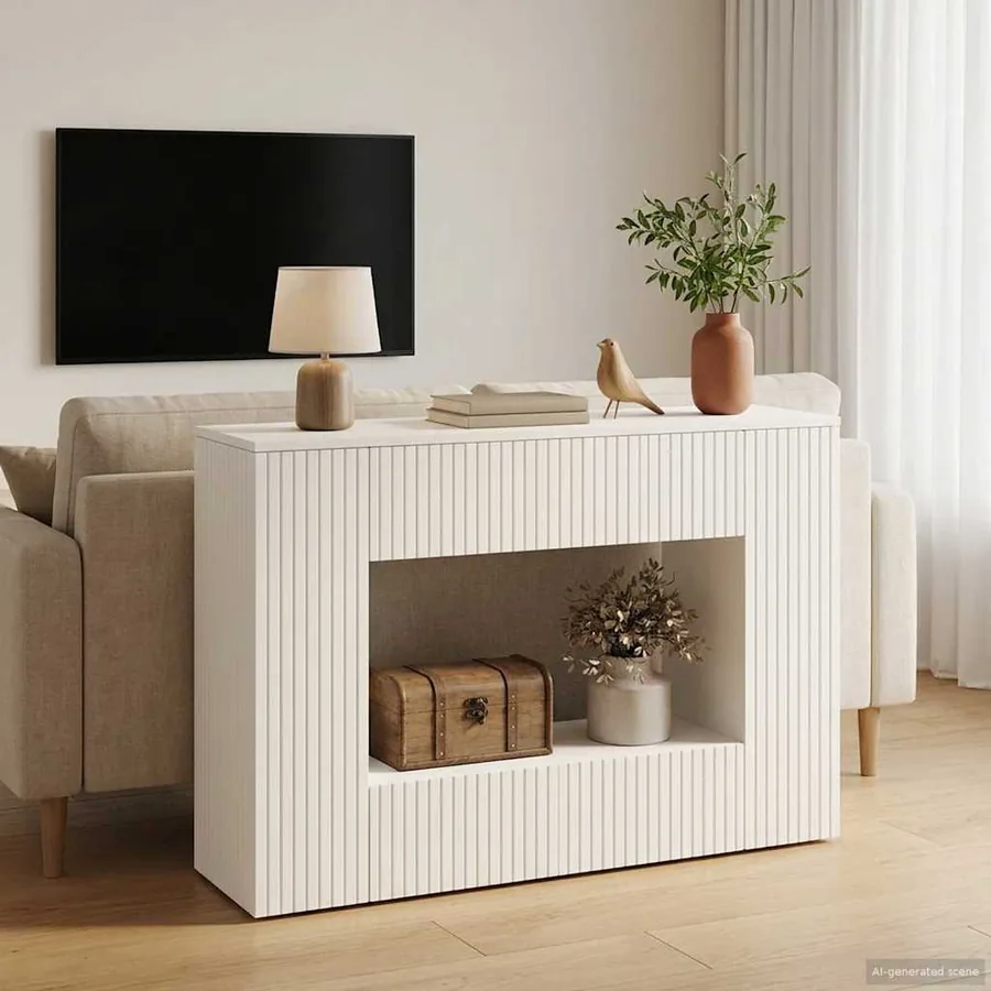 Table console Rayé Blanc 101 x 29 x 74 cm Bois d’ingénierie